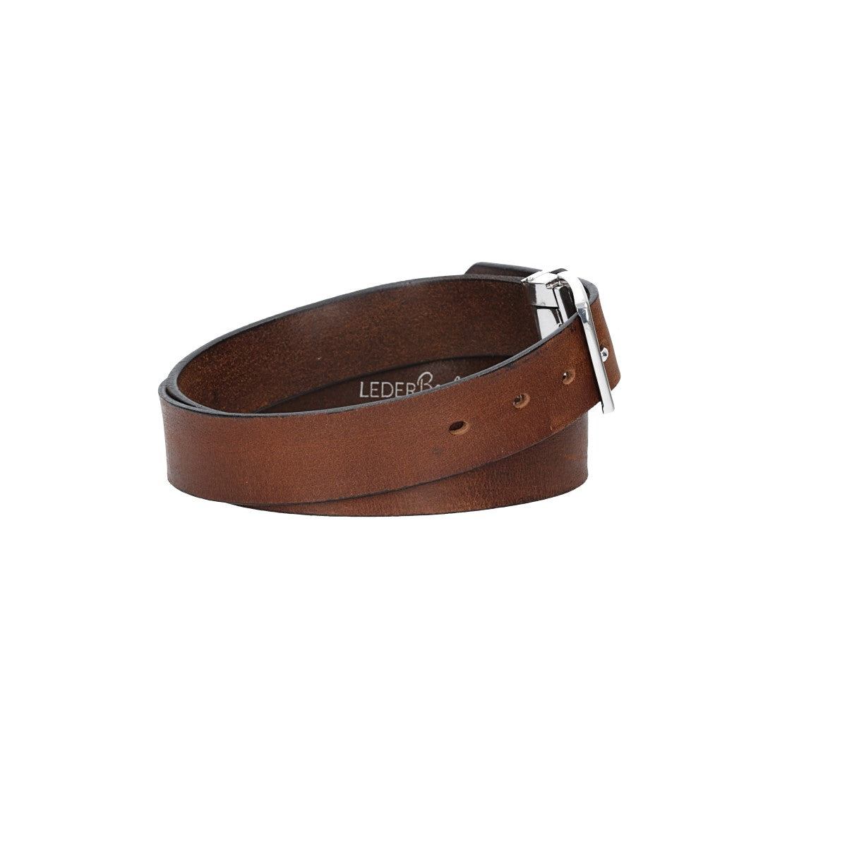 Ledergürtel Cognac 35mm mit Metallschlaufe und Dornschließe in Silber - leder-accessoires.com
