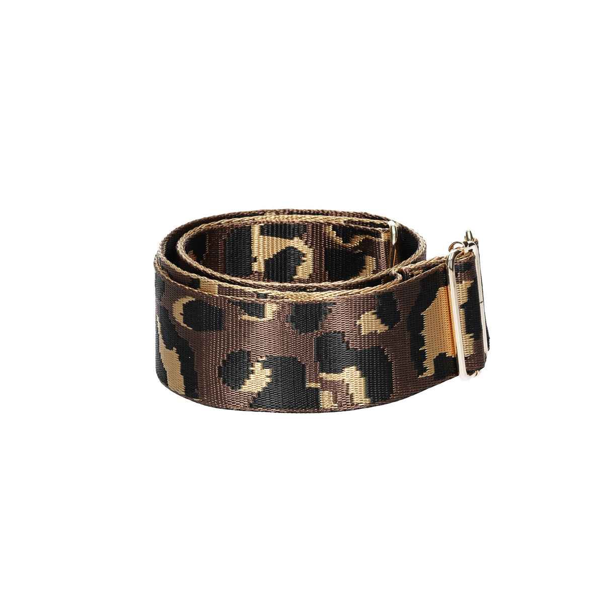 Taschenriemen|Wechselriemen in Camouflage Braun mit Karabiner Gold - leder-accessoires.com