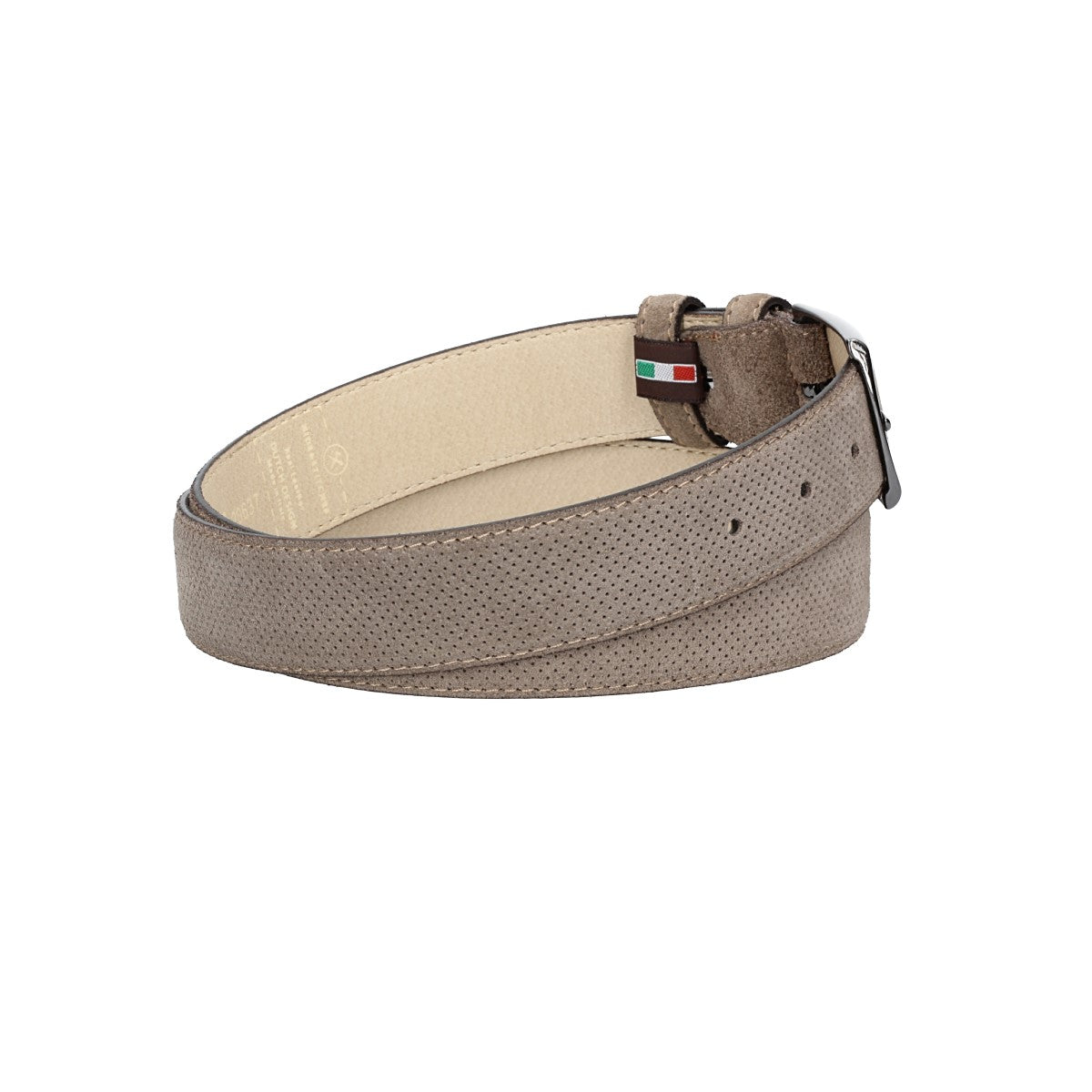 Herren-|Anzugsgürtel 35mm Grau abgenäht in Veloursleder bombiert mit Lochmuster - leder-accessoires.com