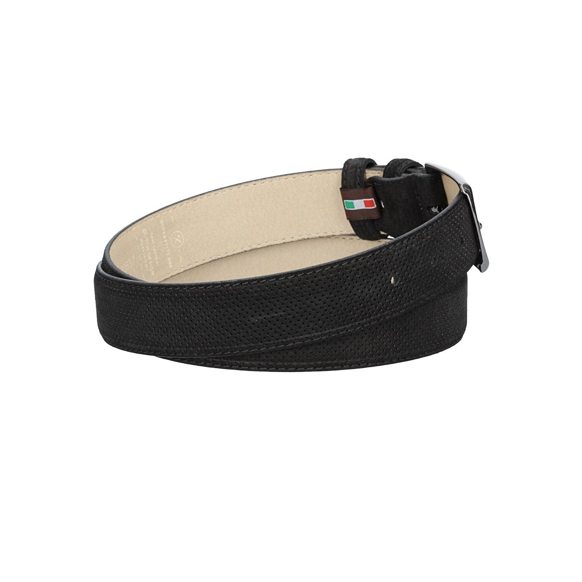 Herren-|Anzugsgürtel 35mm Schwarz abgenäht in Veloursleder bombiert mit Lochmuster - leder-accessoires.com