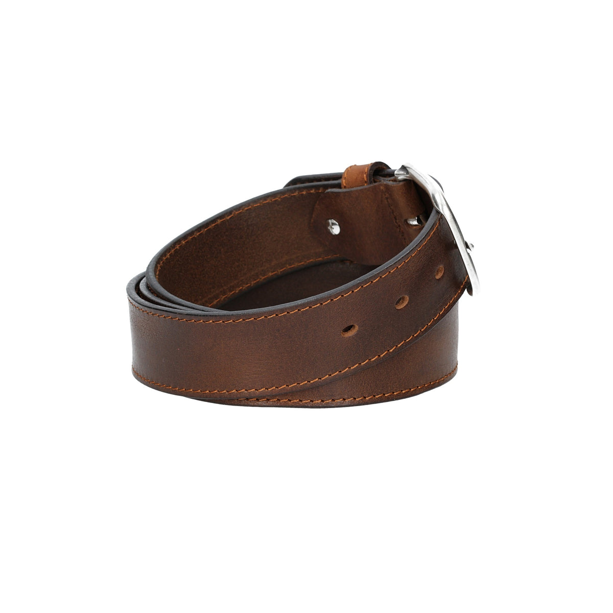 Ledergürtel Cognac 40mm abgenäht mit Dornschließe in Silber - leder-accessoires.com