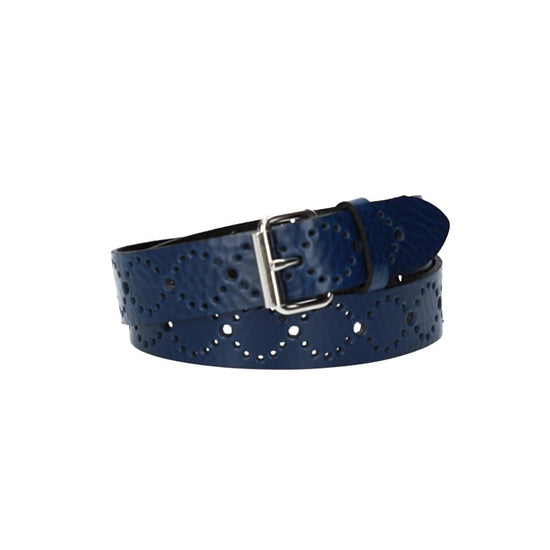 Ledergürtel Kids 25mm in Dunkelblau mit Lochmuster und Rollschließe in Silber - leder-accessoires.com