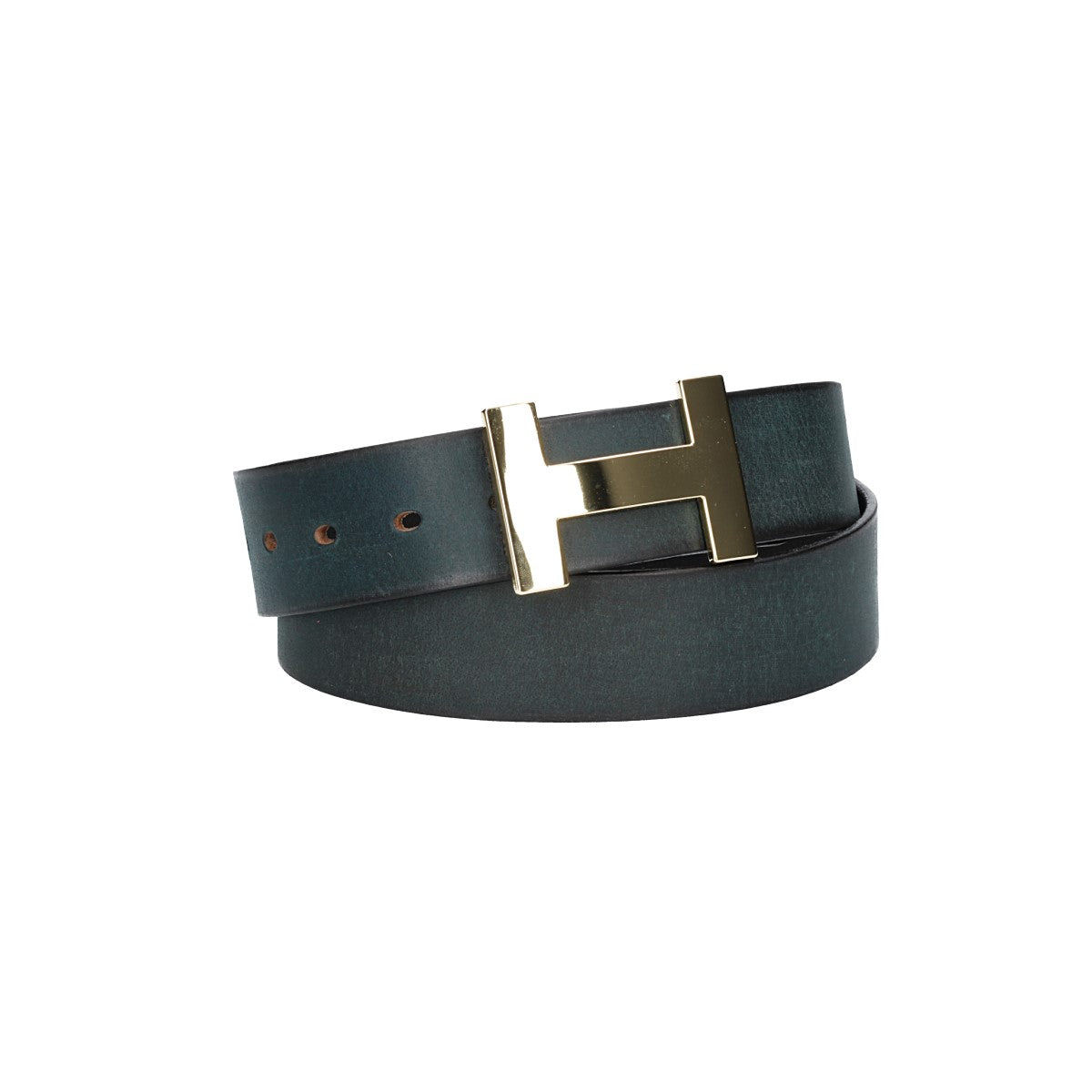 Ledergürtel Marine 40mm mit H-Schließe in Gold - leder-accessoires.com