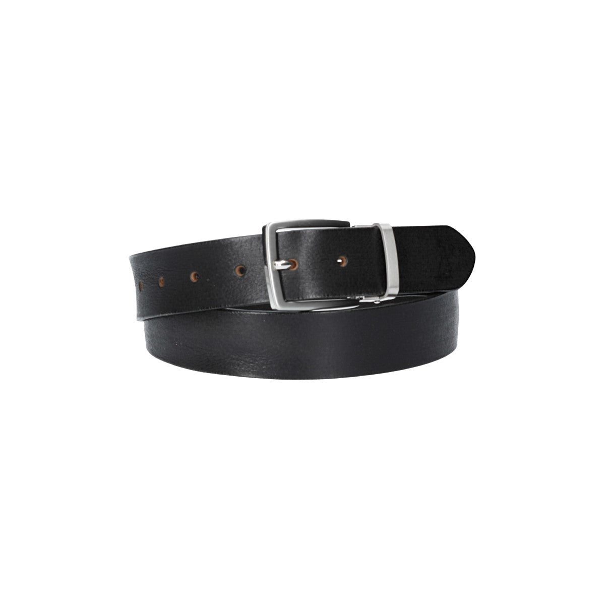 Ledergürtel Schwarz 35mm mit Metallschlaufe und Dornschließe in Silber - leder-accessoires.com