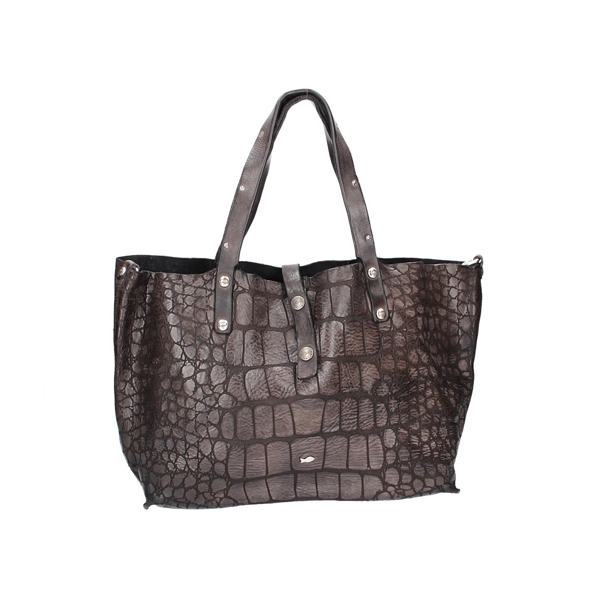 Campomaggi Schultertasche "Centaurus" aus Leder in Schwarz mit Krokoprägung - leder-accessoires.com