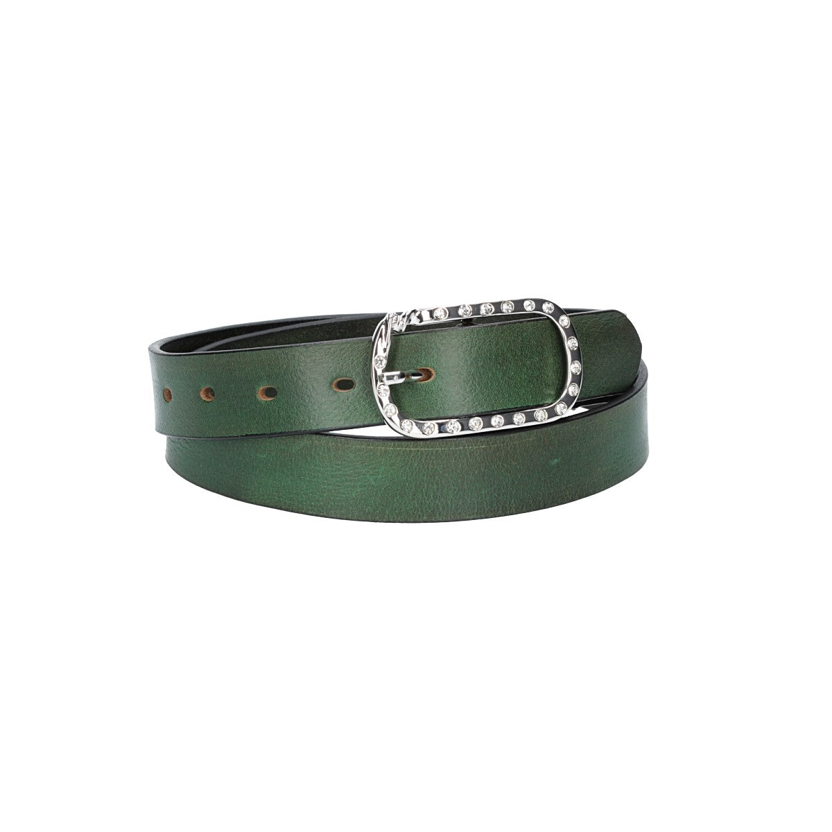 Ledergürtel 30mm in Grün mit Strass-Schließe in Silber - leder-accessoires.com