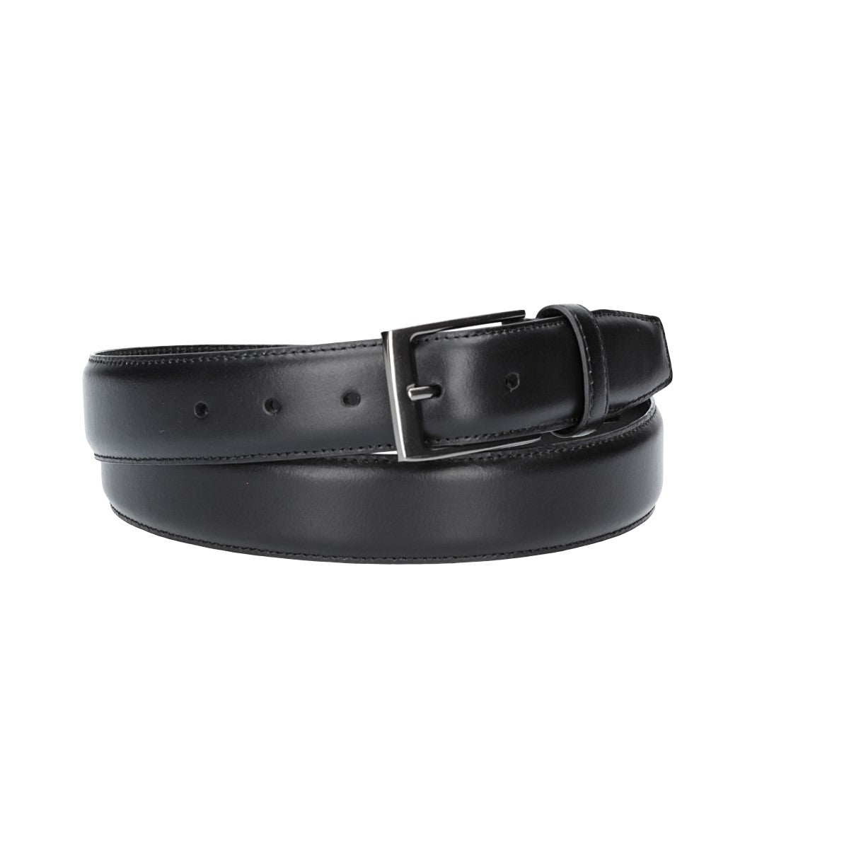 Herren-|Anzugsgürtel 35mm bombiert und abgenäht in Schwarz mit Dornschließe - leder-accessoires.com