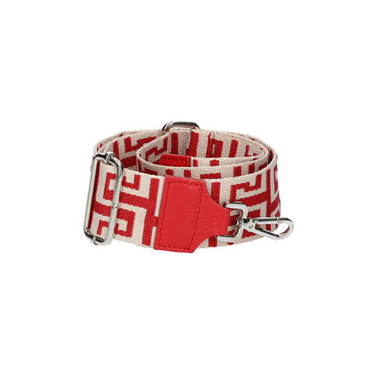 Taschenriemen|Wechselriemen Rot|Beige mit Karabiner Silber - leder-accessoires.com