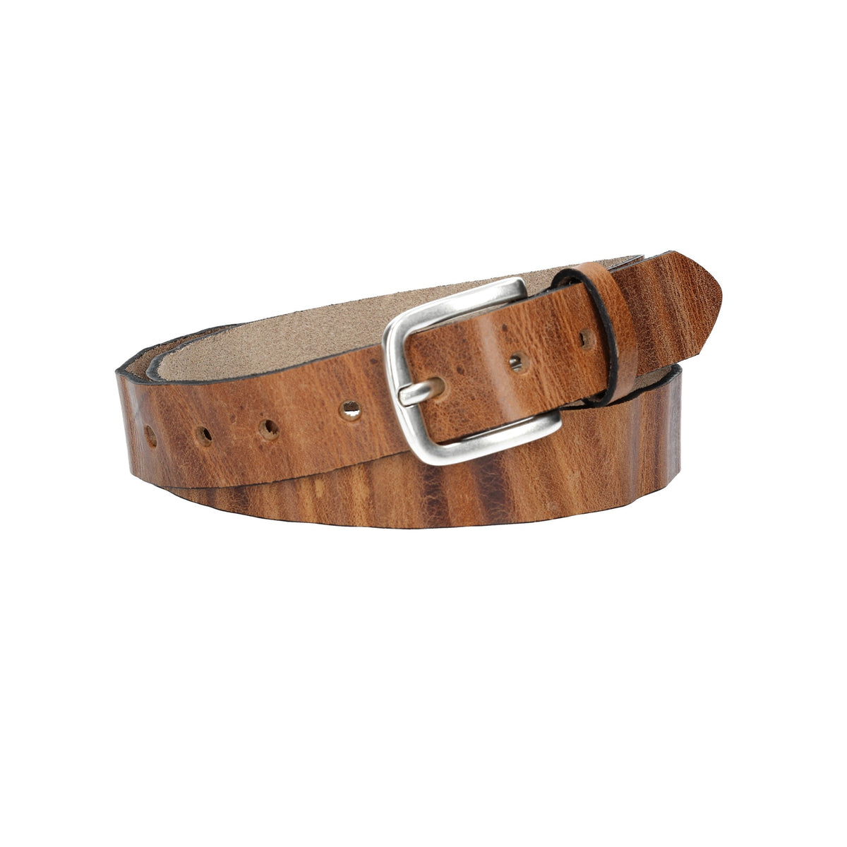 Ledergürtel Cognac 30mm gecrashed mit Dornschließe in Silber - leder-accessoires.com