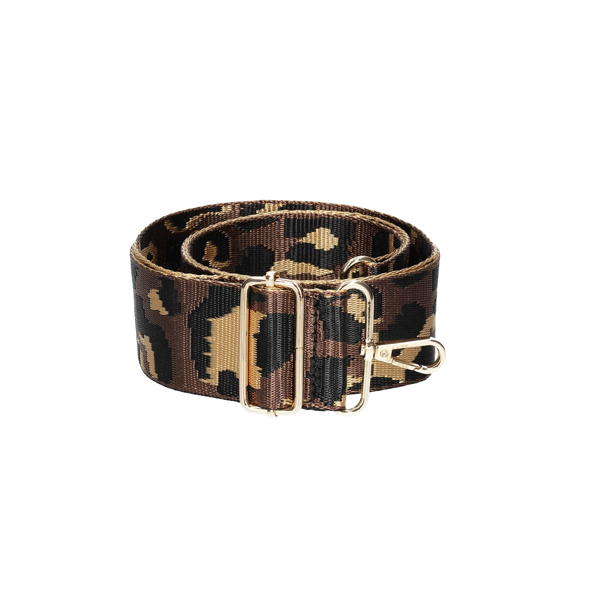 Taschenriemen|Wechselriemen in Camouflage Braun mit Karabiner Gold - leder-accessoires.com