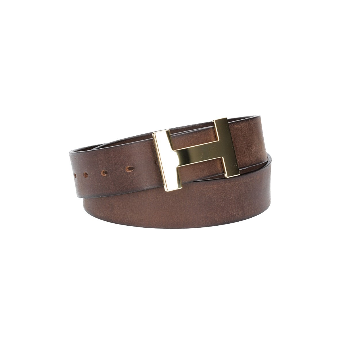 Ledergürtel Braun 40mm mit H-Schließe in Gold - leder-accessoires.com