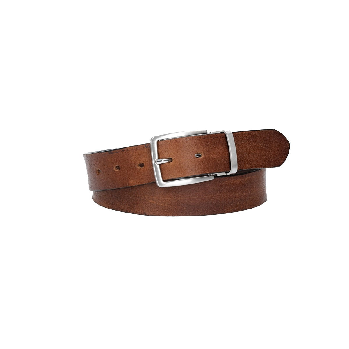 Ledergürtel Cognac 35mm mit Metallschlaufe und Dornschließe in Silber - leder-accessoires.com