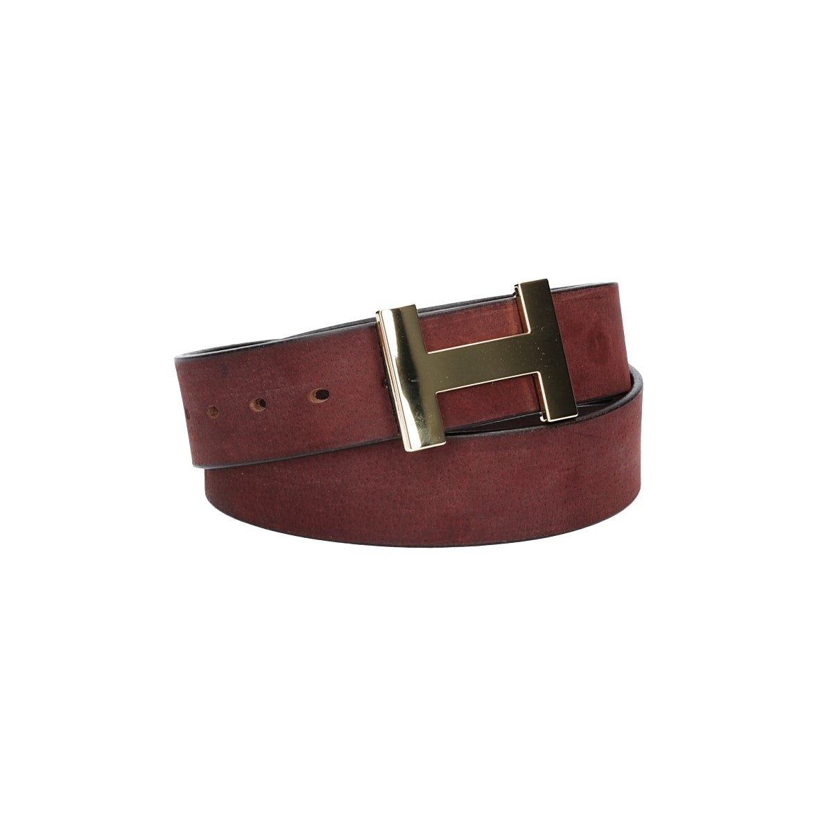 Ledergürtel Bordeaux 40mm mit H-Schließe in Gold - leder-accessoires.com