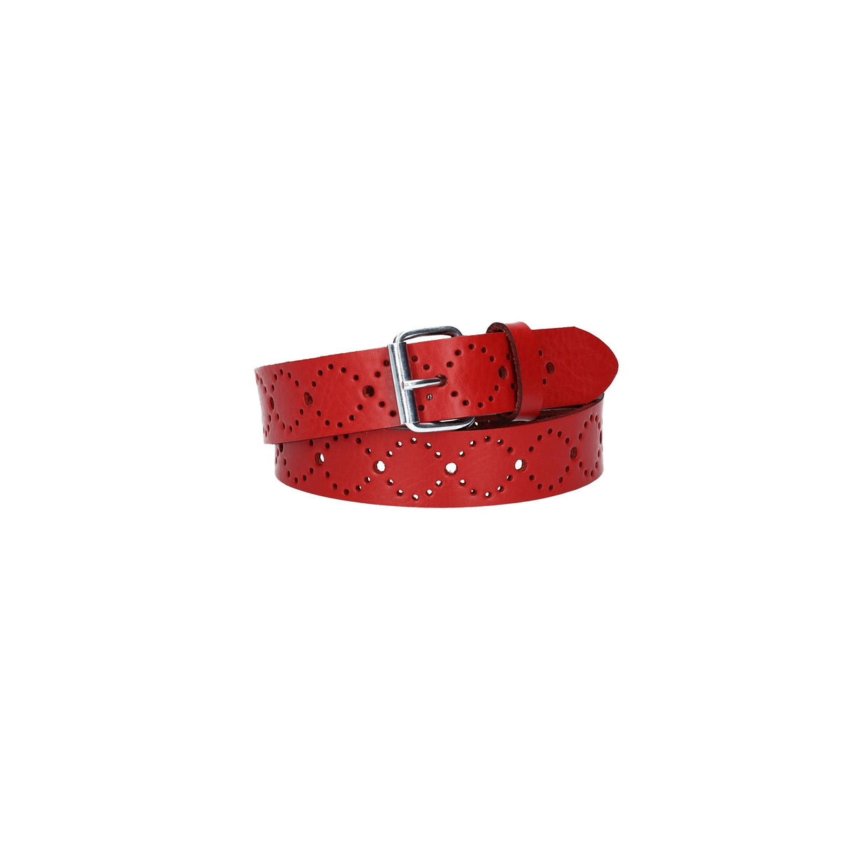 Ledergürtel Kids 25mm in Rot mit Lochmuster und Schließe Silber - leder-accessoires.com