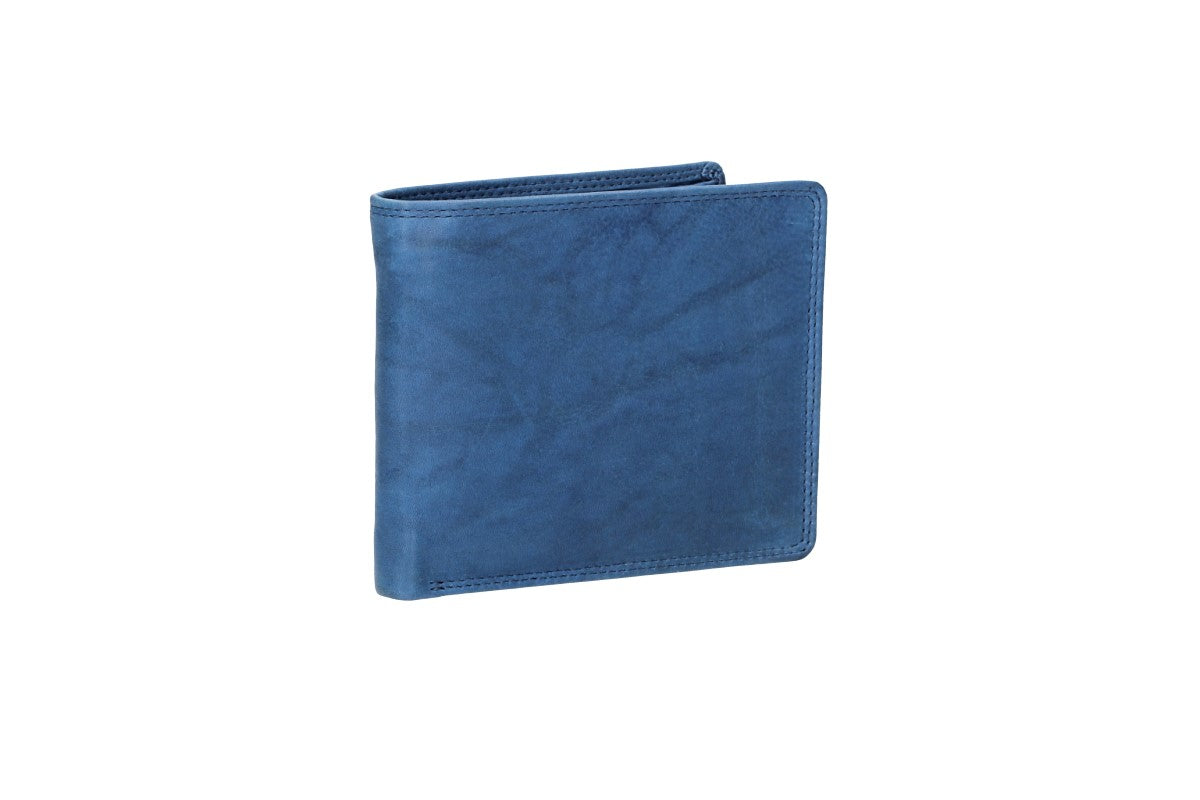 Geldbörse Querformat mit Reißverschluss in Blau aus Leder - leder-accessoires.com