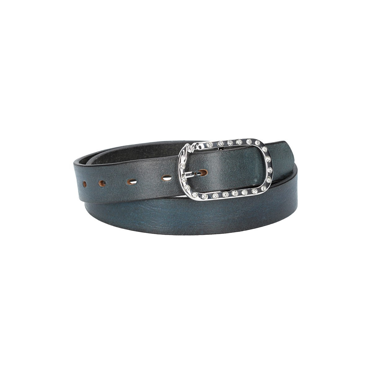 Ledergürtel 30mm in Blau mit Strass-Schließe in Silber - leder-accessoires.com