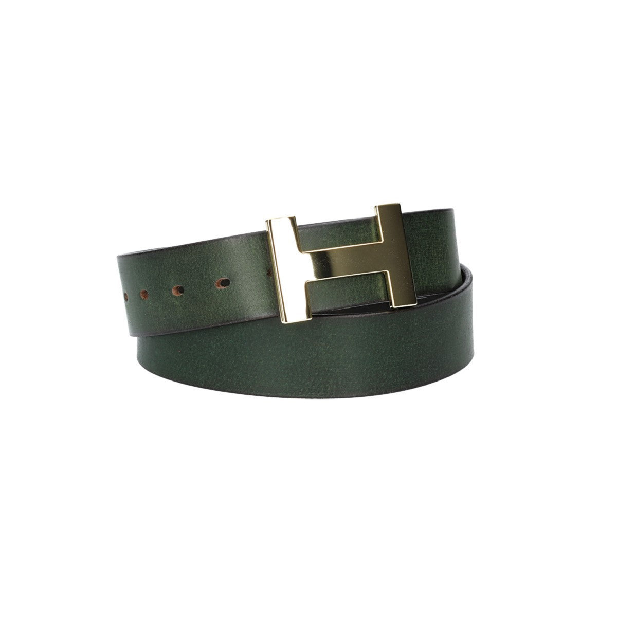 Ledergürtel Grün 40mm mit H-Schließe in Gold - leder-accessoires.com