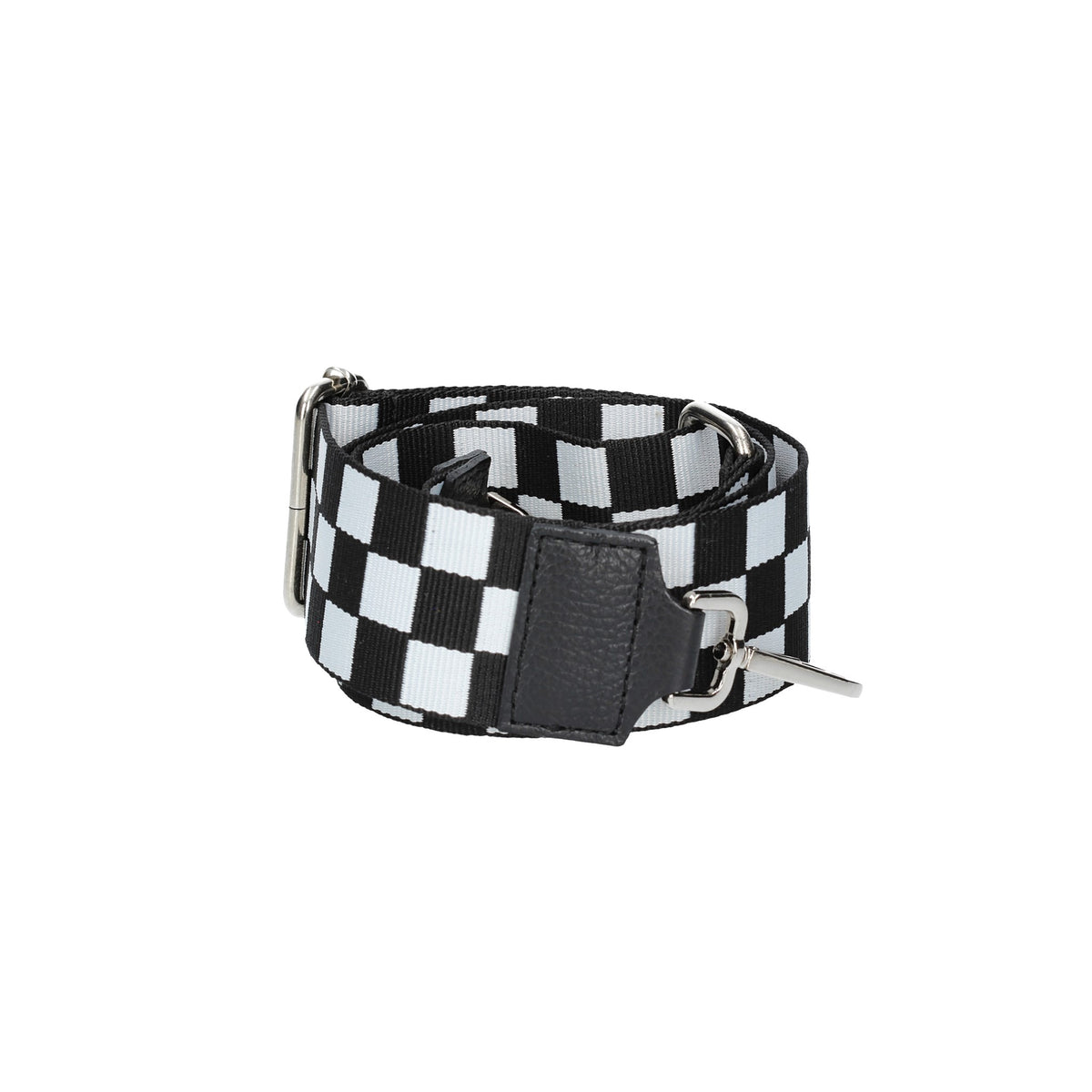 Taschenriemen|Wechselriemen in Schwarz| Karo mit Karabiner Silber - leder-accessoires.com