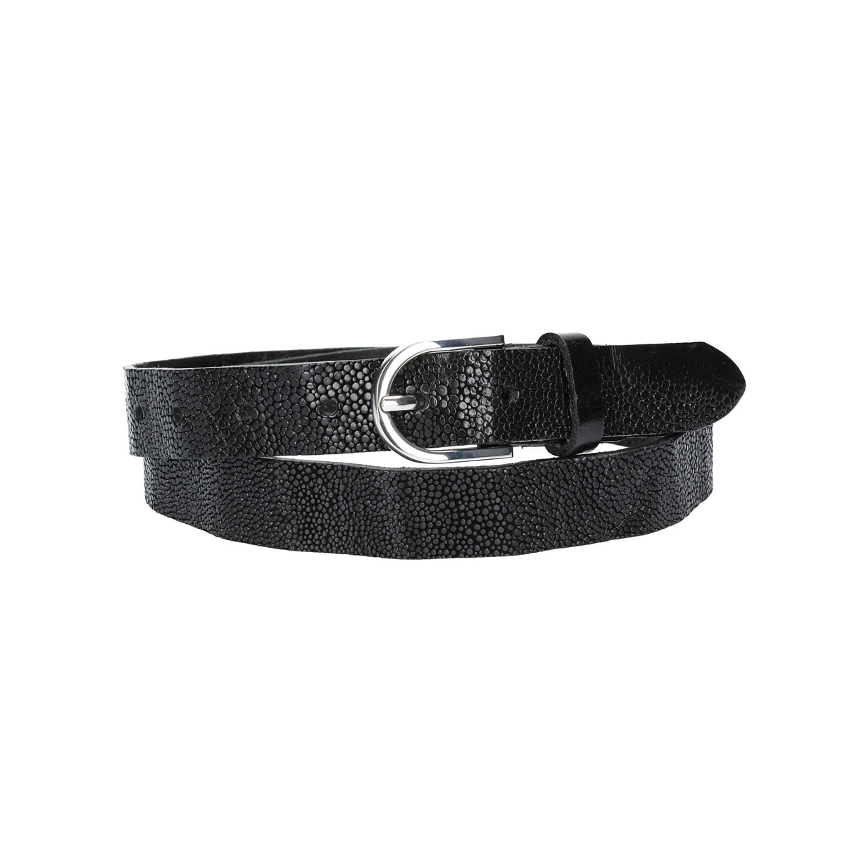 Ledergürtel Schwarz 25mm in Rochenoptik mit Dornschließe - leder-accessoires.com