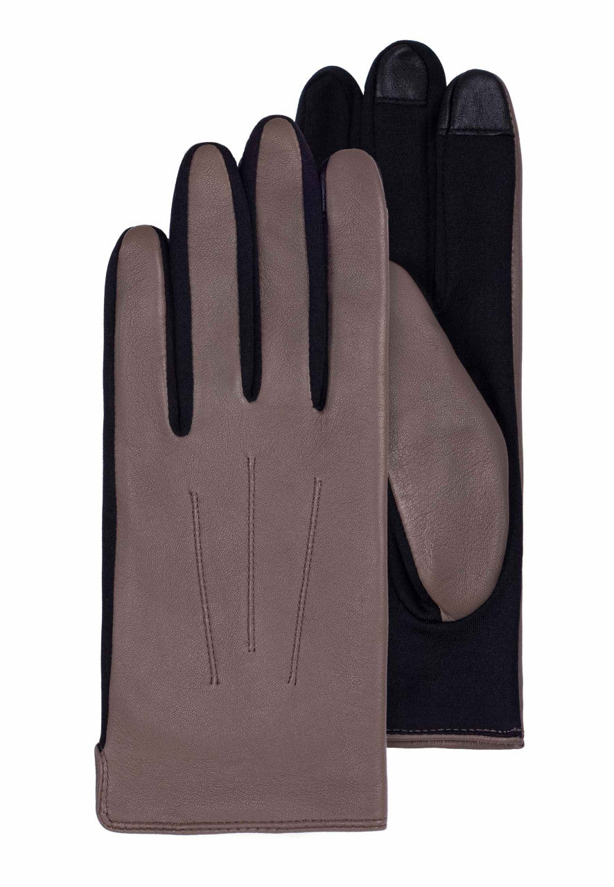 Lederhandschuhe Damen in Taupe mit Touch-Funktion und Stretch - leder-accessoires.com