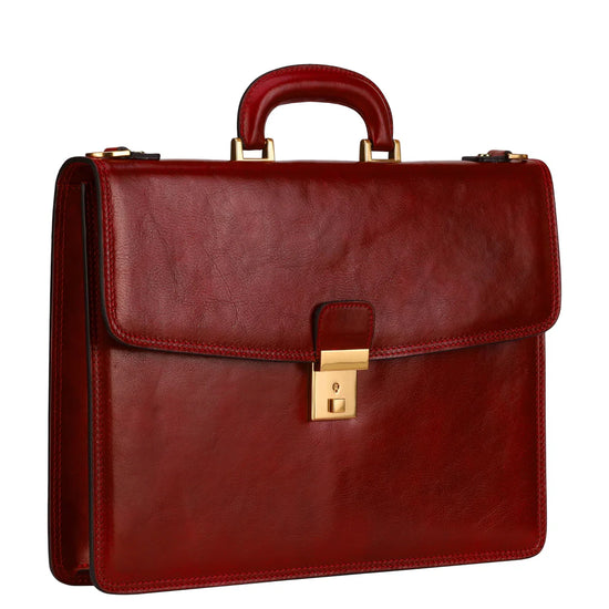 Dokumententasche 39,5 x 29,5m in Rot aus Leder mit Überschlag und Schloss - leder-accessoires.com