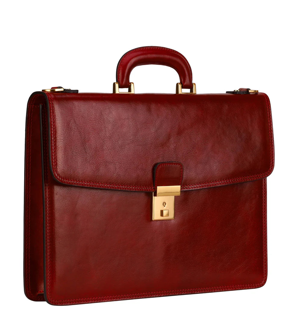 Dokumententasche 39,5 x 29,5m in Rot aus Leder mit Überschlag und Schloss - leder-accessoires.com