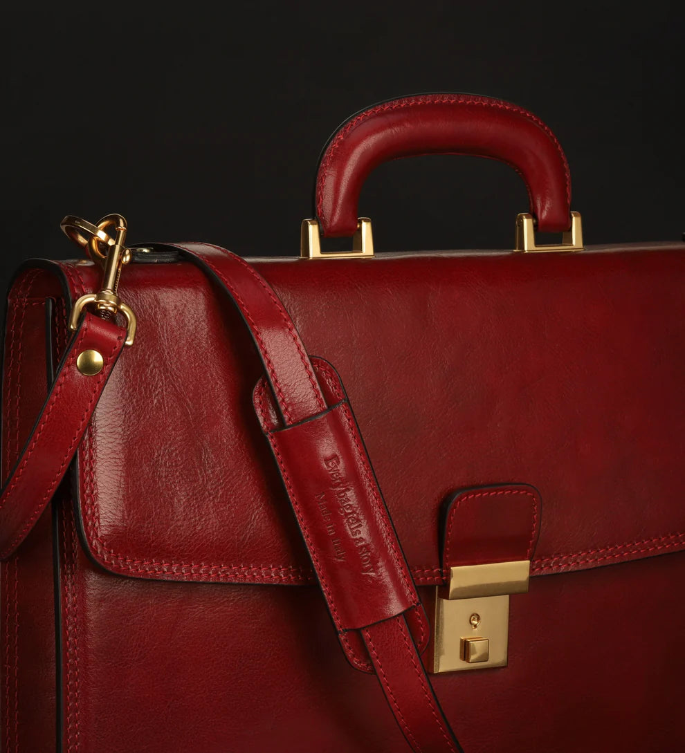 Dokumententasche 39,5 x 29,5m in Rot aus Leder mit Überschlag und Schloss - leder-accessoires.com