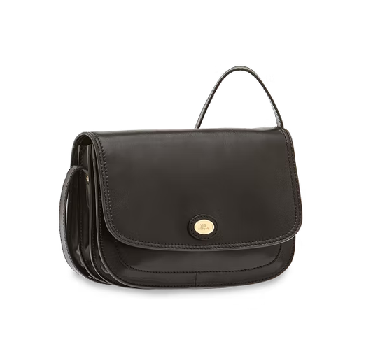 Umhängetasche The Bridge mit Überschlag in Schwarz aus Leder - leder-accessoires.com