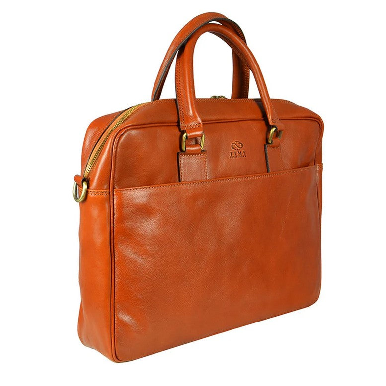 Businesstasche aus Leder in Cognac mit Reißverschluss und Vortasche - leder-accessoires.com