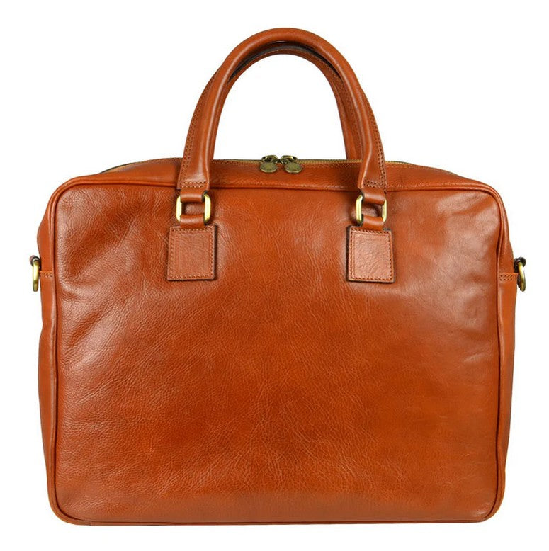 Businesstasche aus Leder in Cognac mit Reißverschluss und Vortasche - leder-accessoires.com