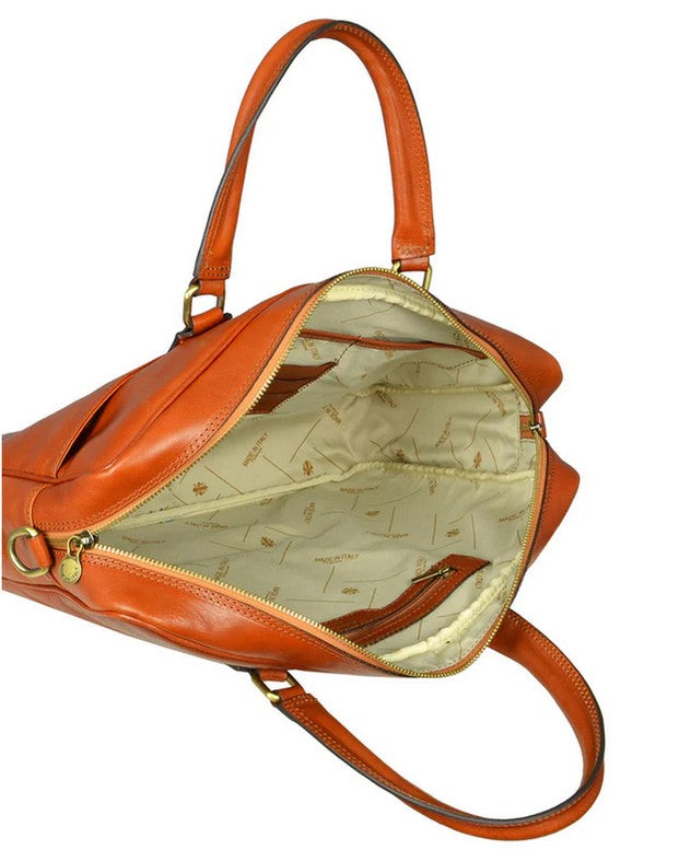 Businesstasche aus Leder in Cognac mit Reißverschluss und Vortasche - leder-accessoires.com