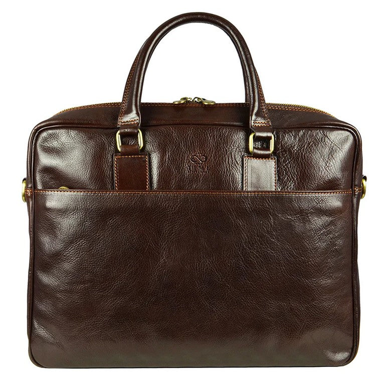 Businesstasche aus Leder in Dunkelbraun mit Reißverschluss und Vortasche - leder-accessoires.com