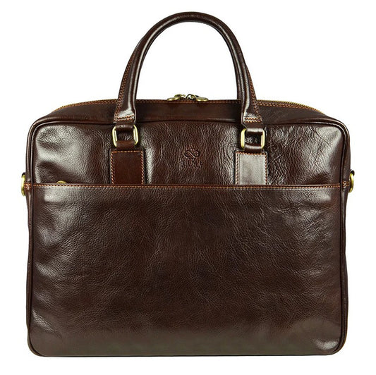 Businesstasche aus Leder in Dunkelbraun mit Reißverschluss und Vortasche - leder-accessoires.com