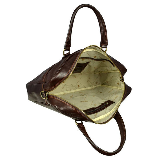 Businesstasche aus Leder in Dunkelbraun mit Reißverschluss und Vortasche - leder-accessoires.com