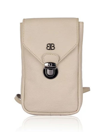 Handytasche aus Leder in Beige mit Überschlag und Steckschloss - leder-accessoires.com