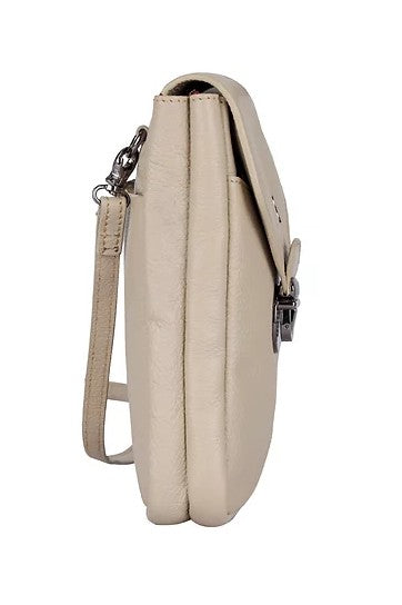 Handytasche aus Leder in Beige mit Überschlag und Steckschloss - leder-accessoires.com