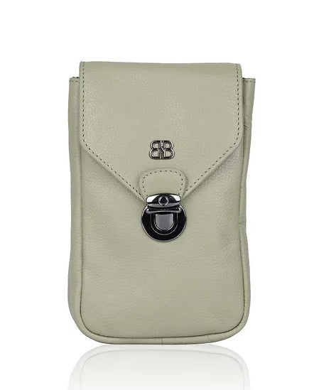 Handytasche aus Leder in Oliv mit Überschlag und Steckschloss - leder-accessoires.com