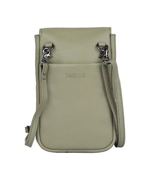 Handytasche aus Leder in Oliv mit Überschlag und Steckschloss - leder-accessoires.com
