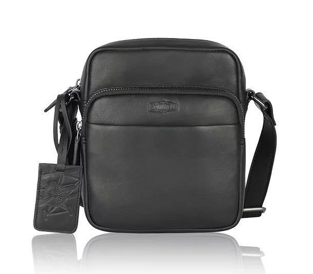 Umhängetasche aus Leder in Schwarz mit Reißverschluss - leder-accessoires.com