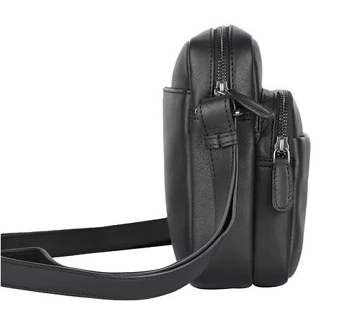 Umhängetasche aus Leder in Schwarz mit Reißverschluss - leder-accessoires.com
