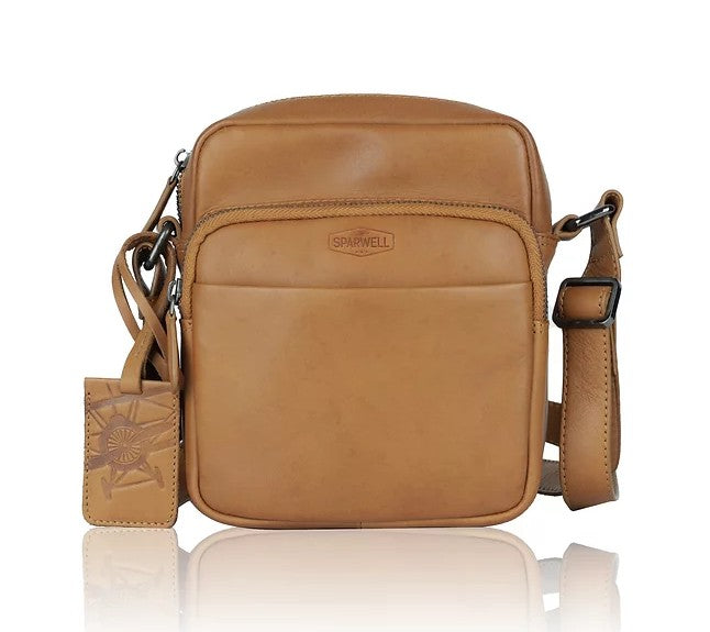 Umhängetasche aus Leder in Cognac mit Reißverschluss - leder-accessoires.com