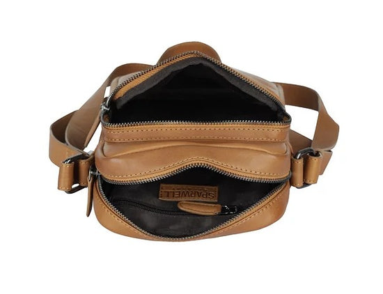Umhängetasche aus Leder in Cognac mit Reißverschluss - leder-accessoires.com