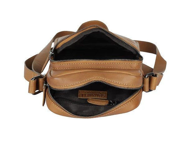 Umhängetasche aus Leder in Cognac mit Reißverschluss - leder-accessoires.com