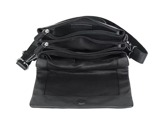 Umhängetasche aus Leder in Schwarz mit Überschlag - leder-accessoires.com