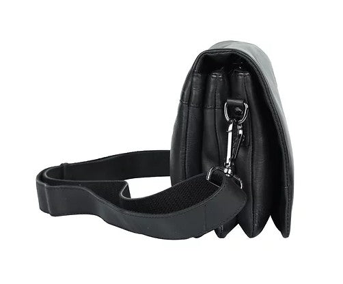 Umhängetasche aus Leder in Schwarz mit Überschlag - leder-accessoires.com