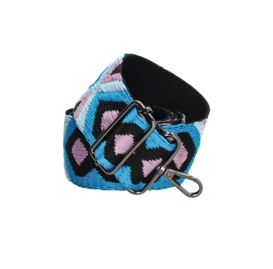 Taschenriemen | Wechselriemen in Blau|Rosa aus Baumwolle mit Karabiner - leder-accessoires.com