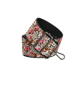 Taschenriemen | Wechselriemen mit Blumenmuster aus Baumwolle mit Karabiner - leder-accessoires.com