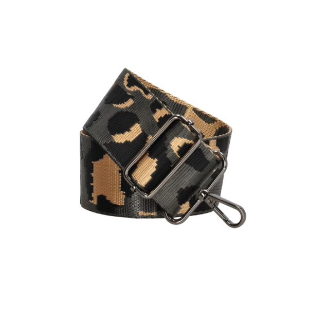 Taschenriemen | Wechselriemen in Beige|Oliv mit Leoparden-Muster - leder-accessoires.com