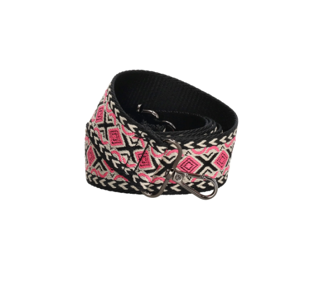 Taschenriemen | Wechselriemen in Schwarz|Rosa mit Boho-Muster - leder-accessoires.com