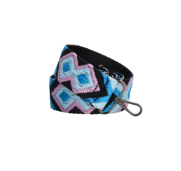 Taschenriemen | Wechselriemen in Blau|Rosa mit Boho-Muster - leder-accessoires.com